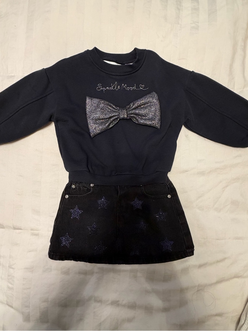 Zara Girls Navy Glitter Bow Sweatshirt
